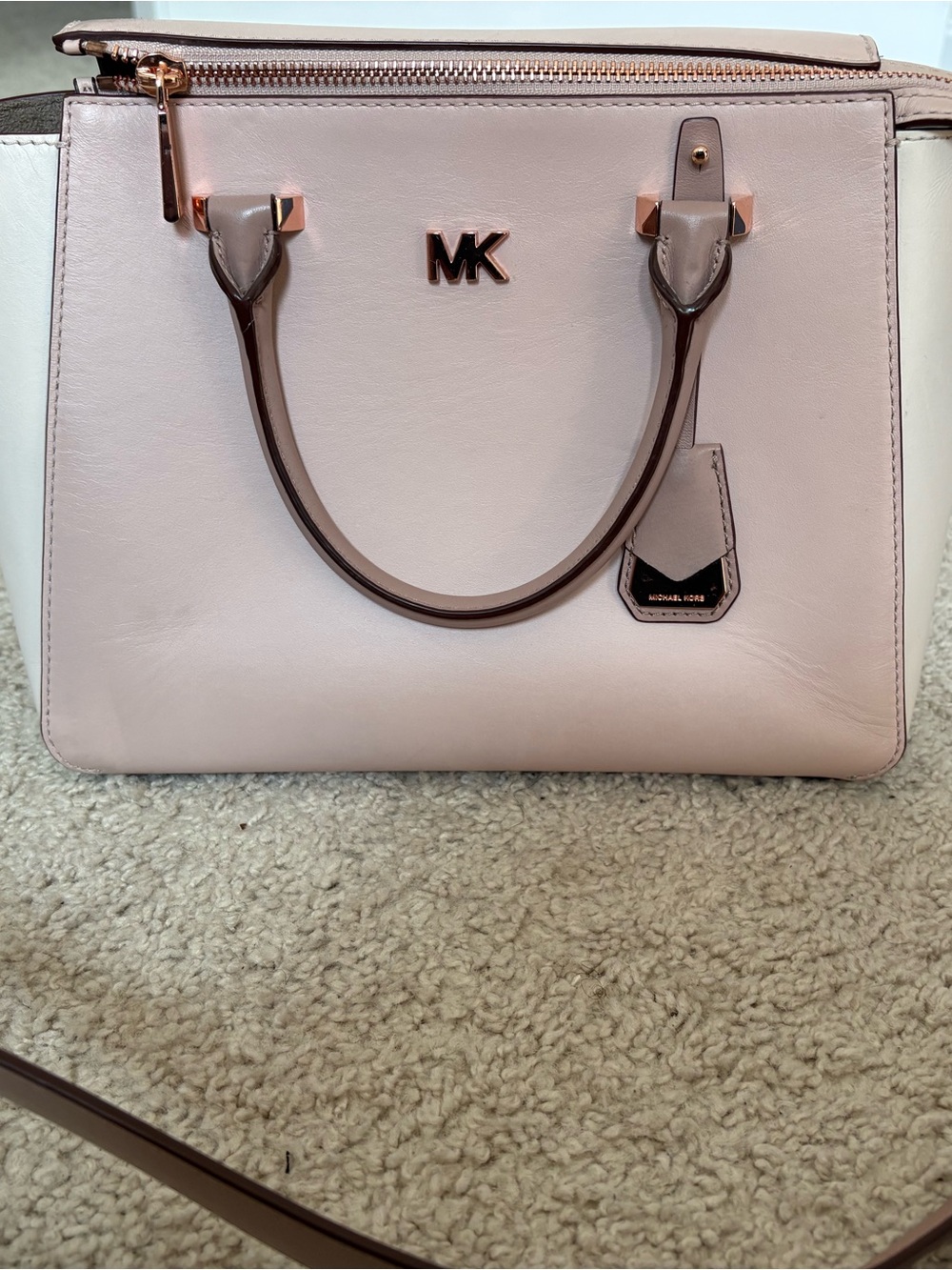 Michael Kors Blush Pink Leather Satchel with Rose Gold Accents